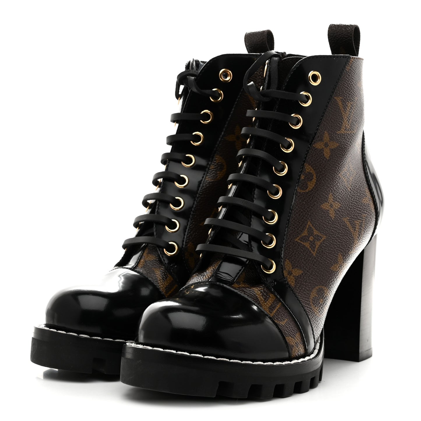 Patent Calfskin Monogram Star Trail Ankle Boots 37.5 Black