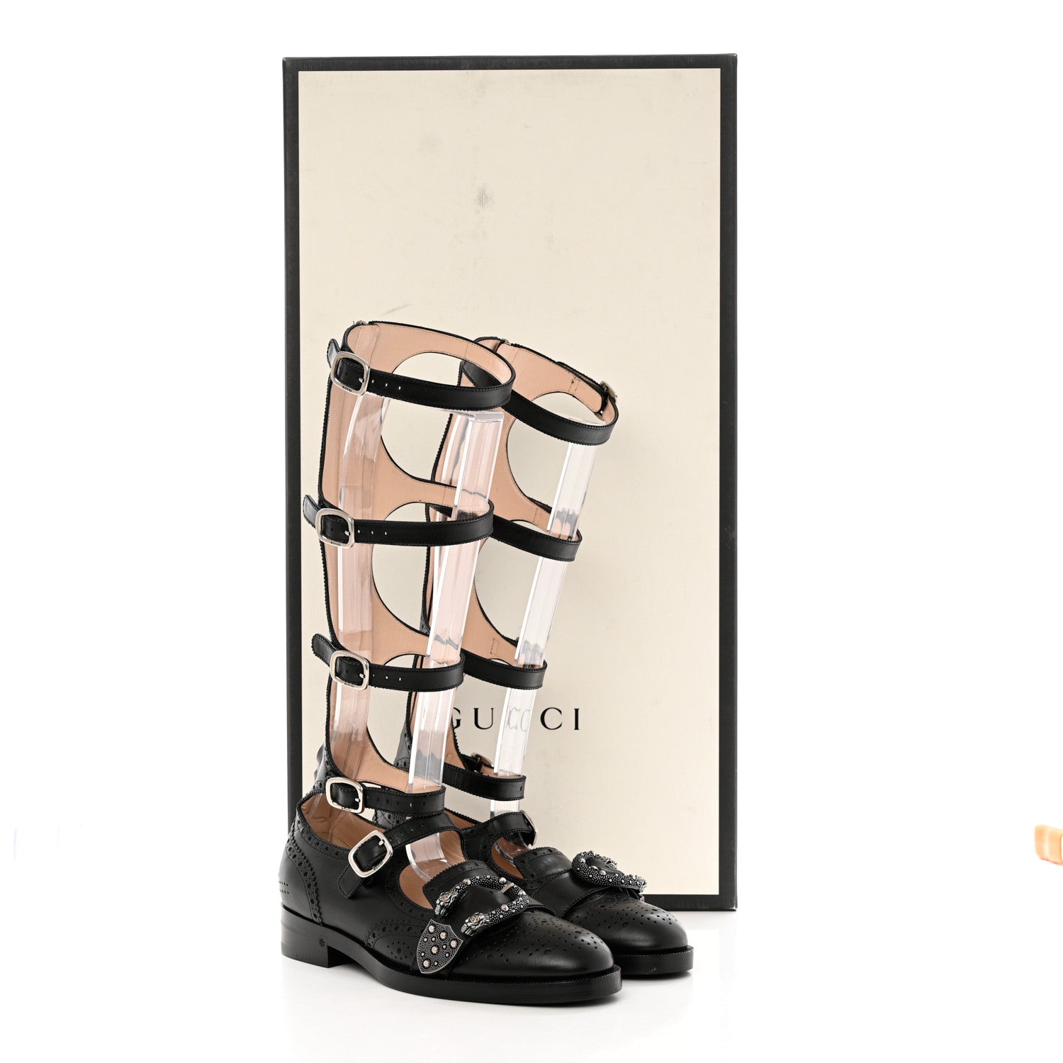 Gucci Calfskin Queercore Brogue Knee High Boots 37 Black 5 of 12