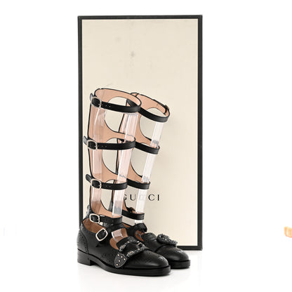 Gucci Calfskin Queercore Brogue Knee High Boots 37 Black 5 of 12
