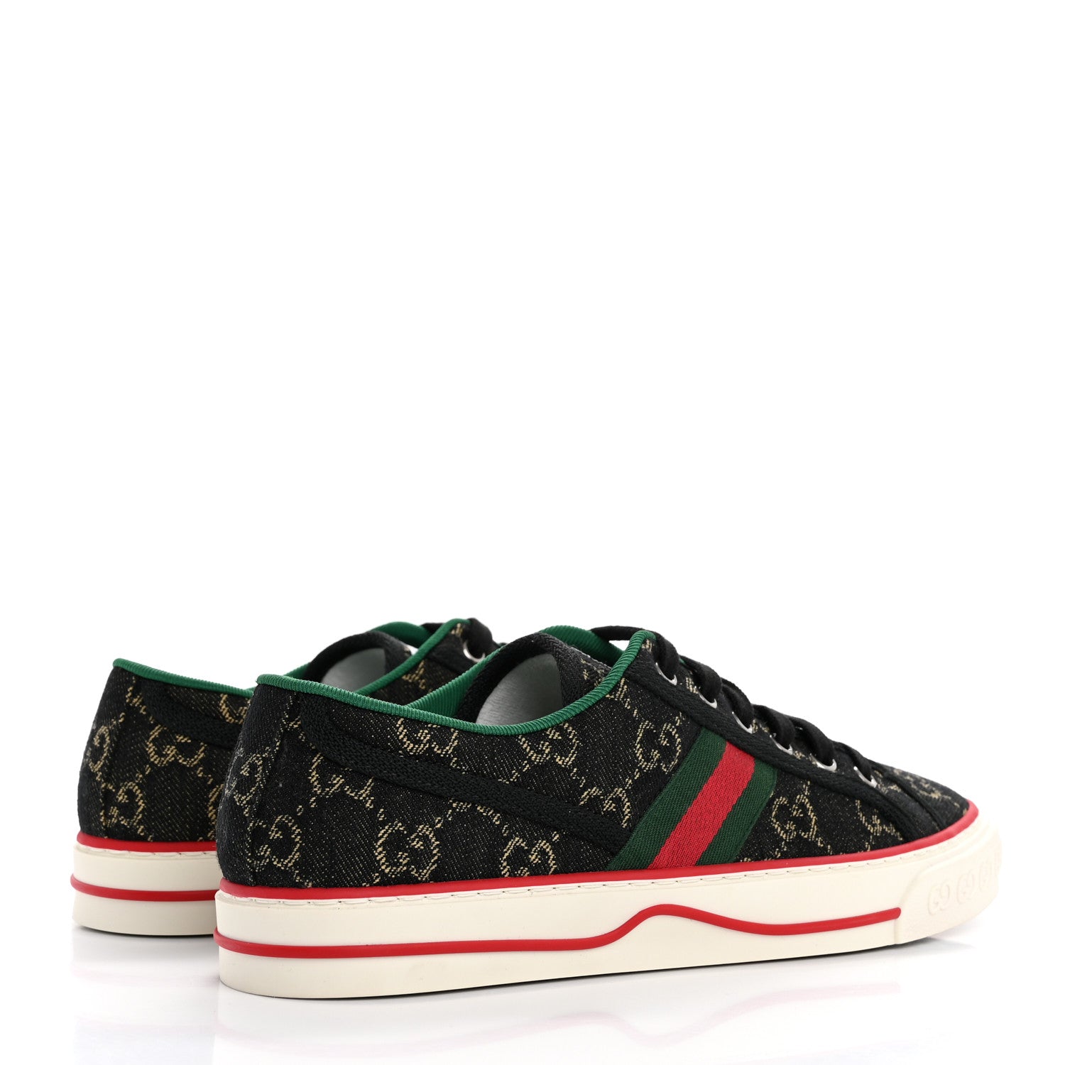 Gucci New Denim GG Monogram Web Womens 1977 Tennis Sneakers 41 Black Ivory 5 of 9