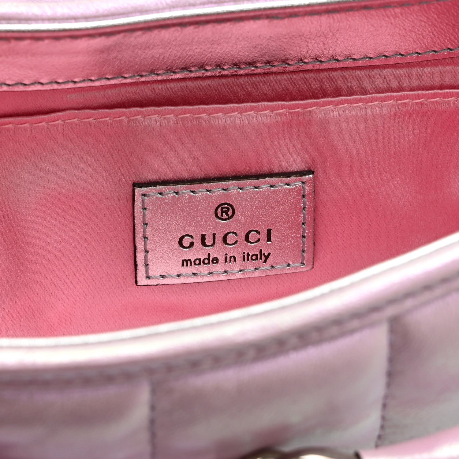 Gucci Iridescent Nappa Vertical Matelasse Small Maxi Horsebit Chain Shoulder Bag Escape Pink 6 of 10