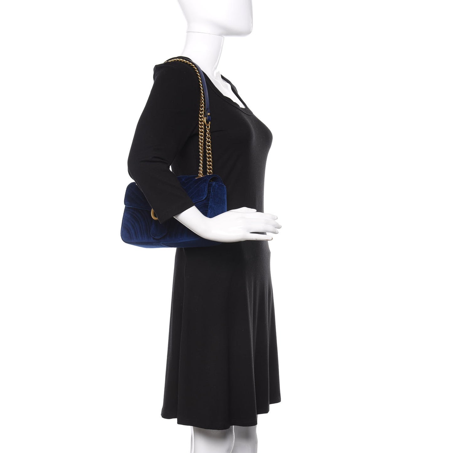 Velvet Matelasse Small GG Marmont Shoulder Bag Cobalt Blue