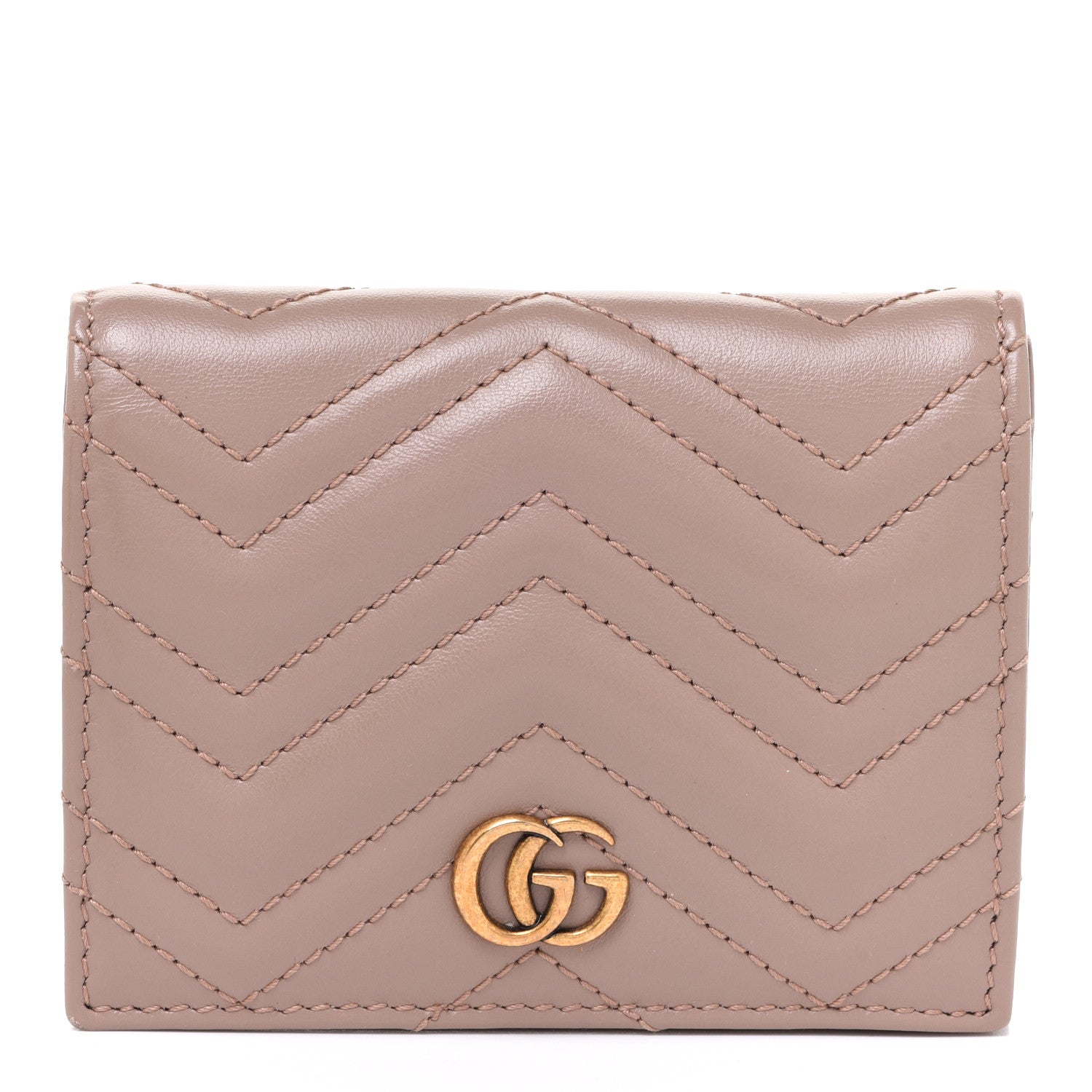 Gucci Calfskin Matelasse GG Marmont Card Case Wallet Porcelain Rose 1 of 7