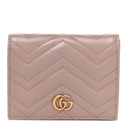 Gucci Calfskin Matelasse GG Marmont Card Case Wallet Porcelain Rose 1 of 7
