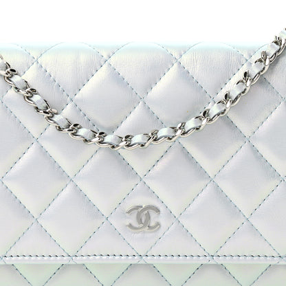 Chanel Iridescent Calfskin Quilted Wallet On Chain WOC Light Blue 9 of 12