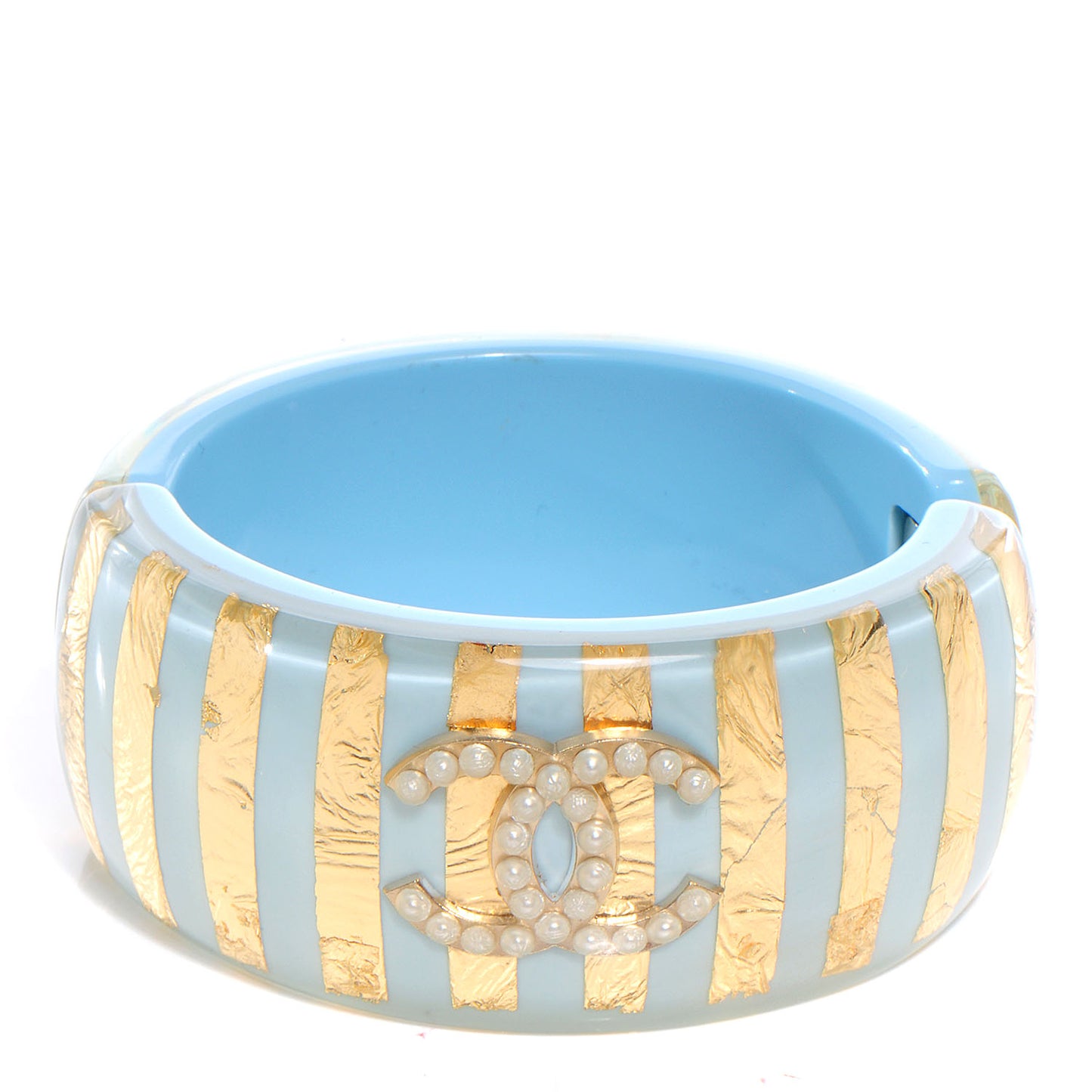 Resin Striped Pearl CC Cuff Light Blue Gold