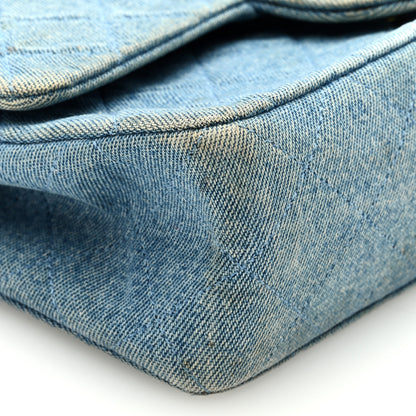 Chanel Denim Quilted Medium Double Flap Light Blue 9 of 12