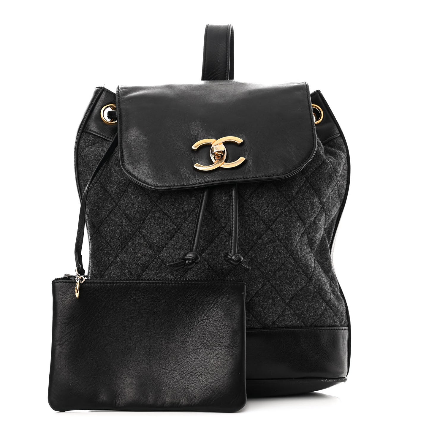 Lambskin Wool Quilted Drawstring Sling Backpack Black Grey