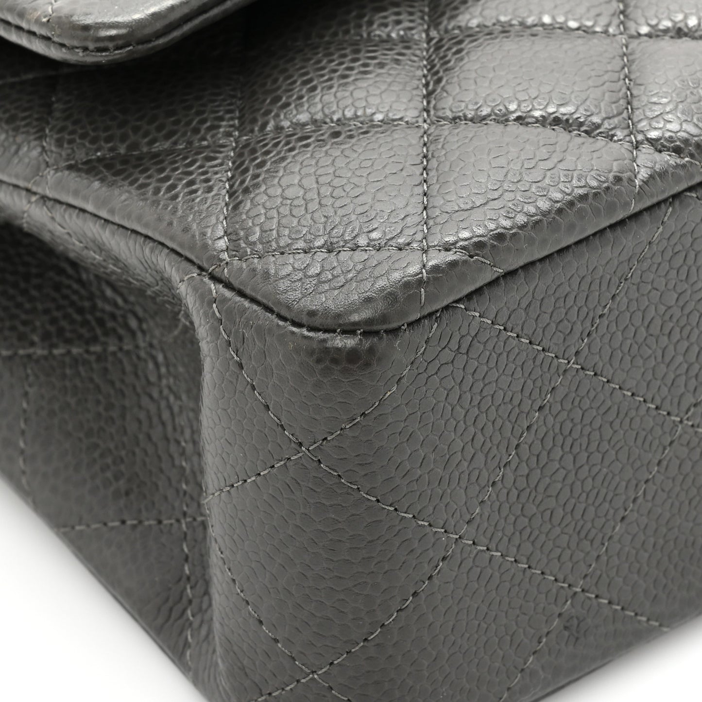 Caviar Quilted Medium Double Flap Dark Grey