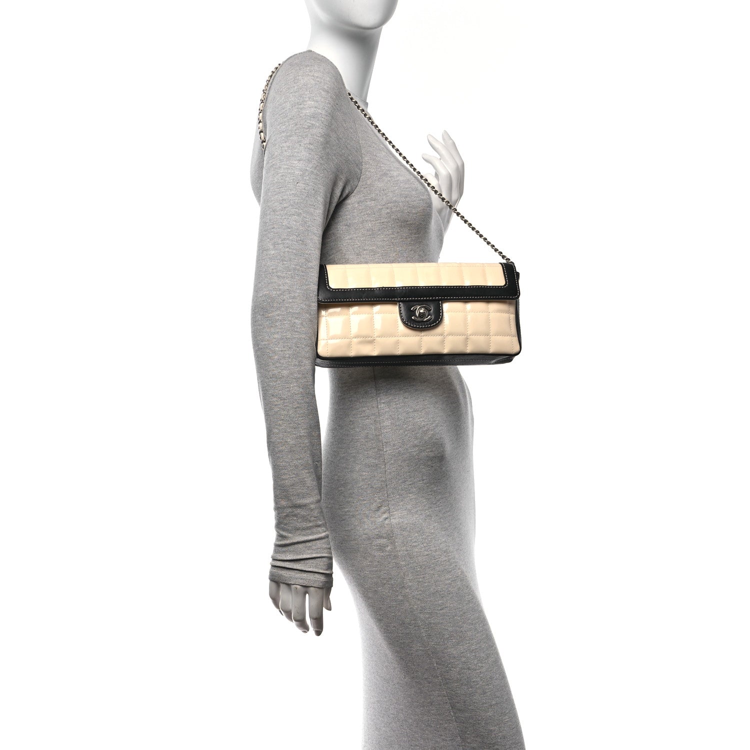 Chanel Patent East West Chocolate Bar Flap White Black 2 of 10