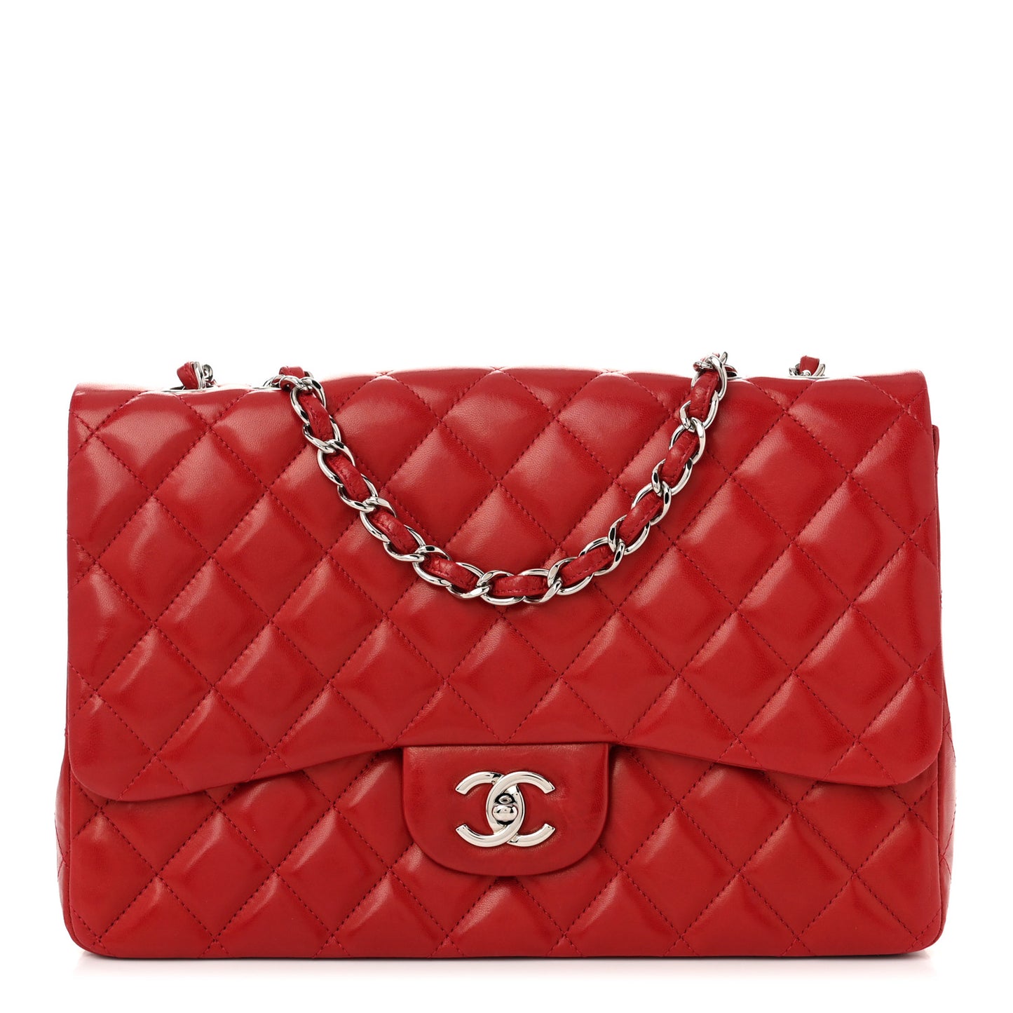 Lambskin Quilted Jumbo Single Flap Red