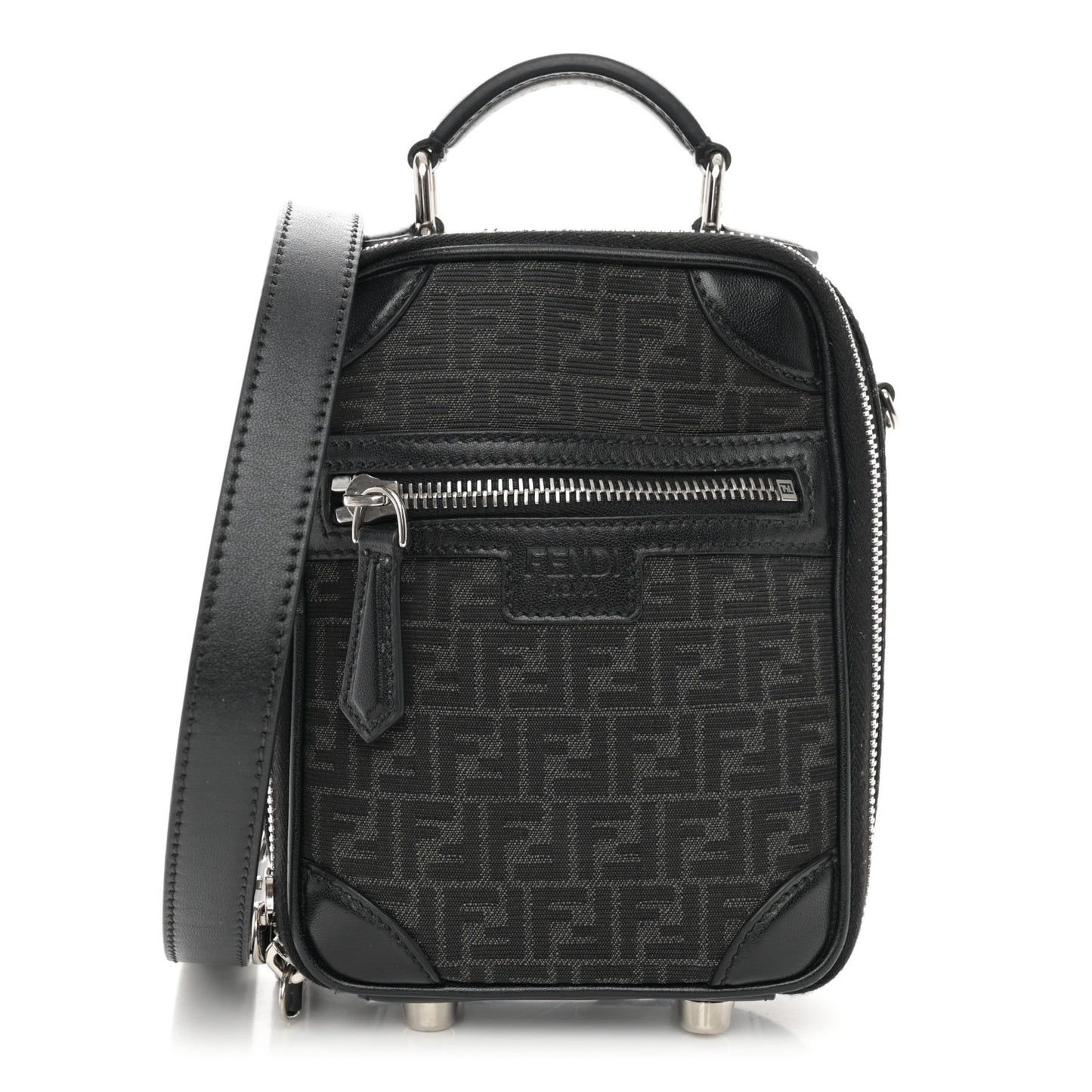 Recycled Fabric Jacquard Vitello Astro Micro FF Mini Trolley Bag Asfalto Black