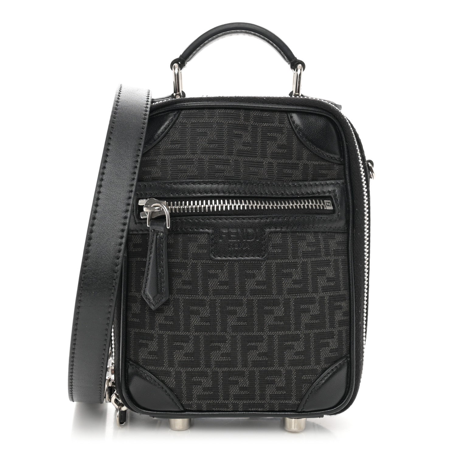 Fendi Recycled Fabric Jacquard Vitello Astro Micro FF Mini Trolley Bag Asfalto Black 1 of 11