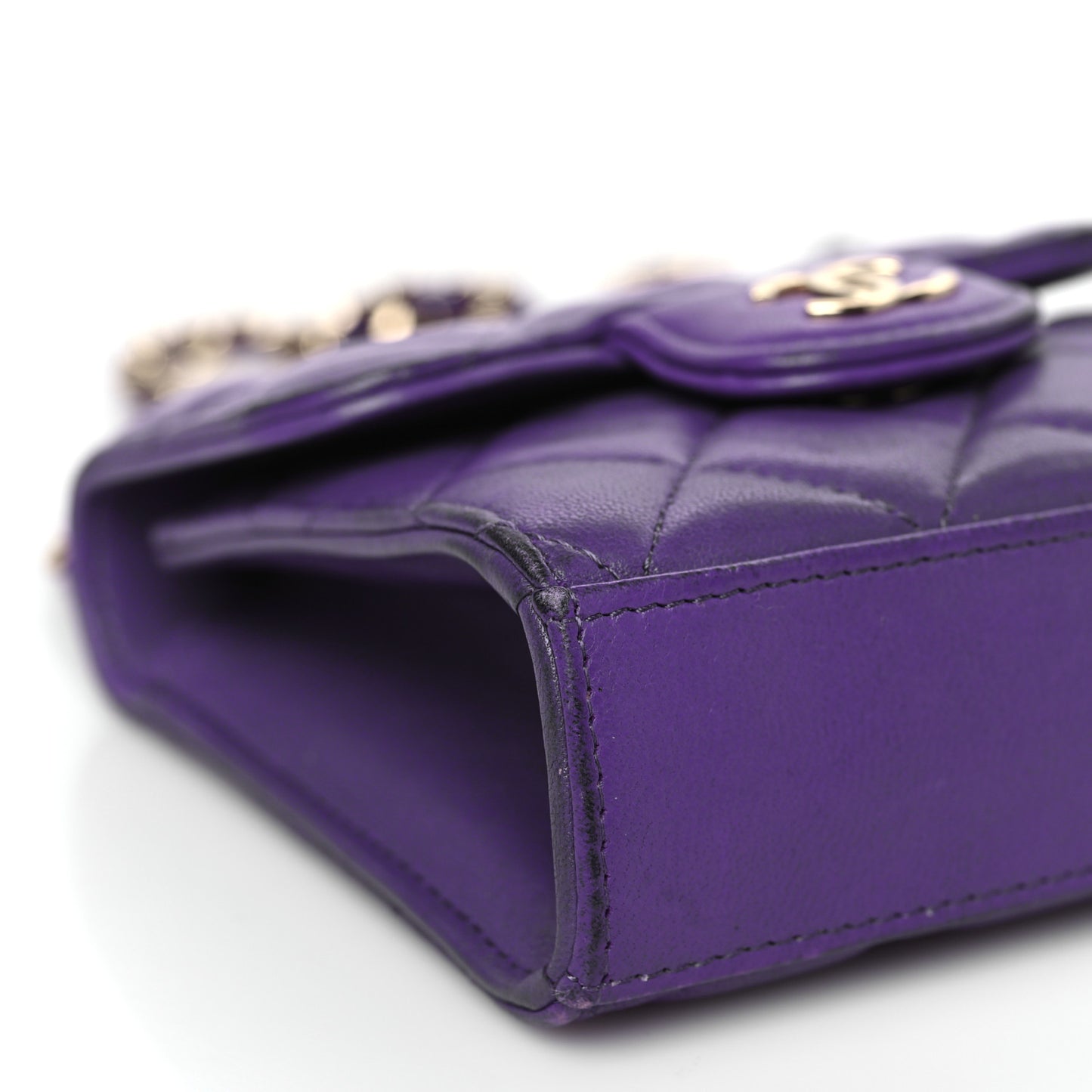 Lambskin Quilted Top Handle Clutch With Chain Purple