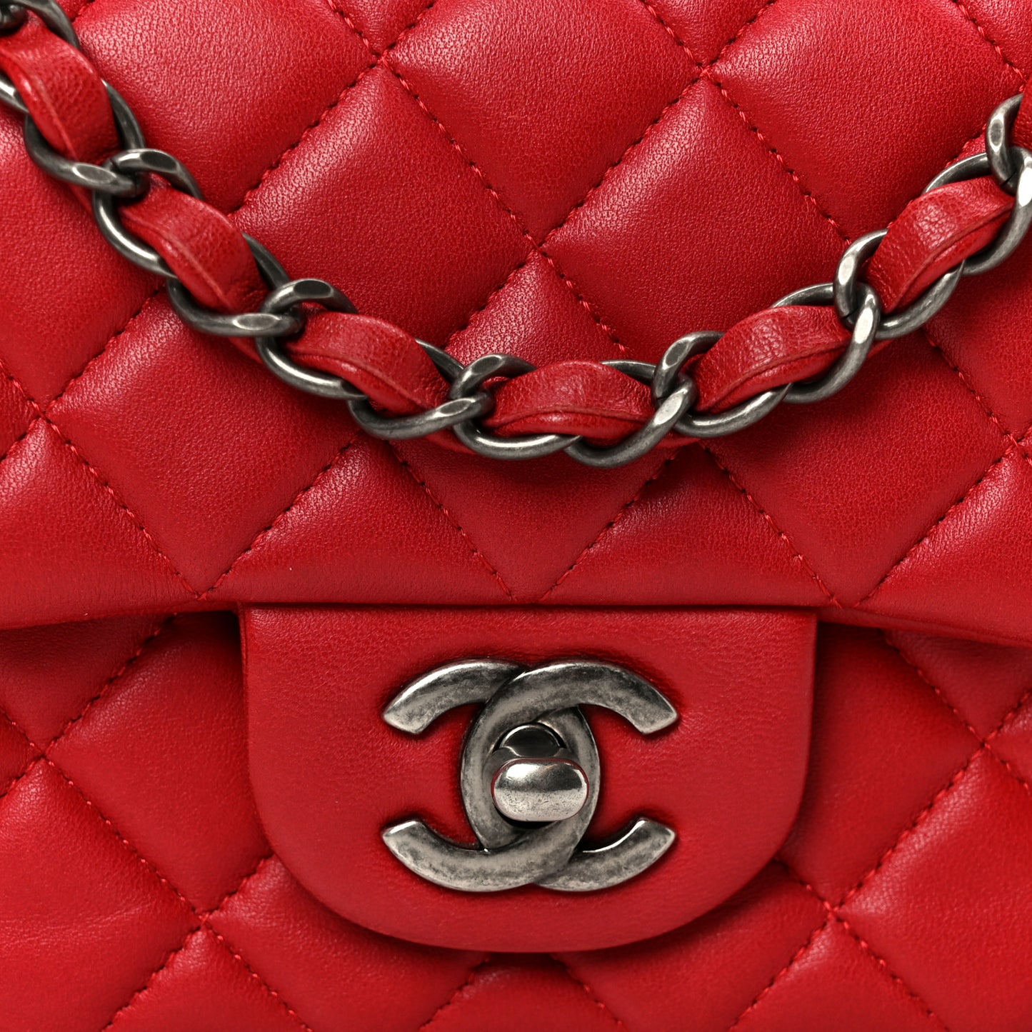 Lambskin Quilted Mini Rectangular Flap Red