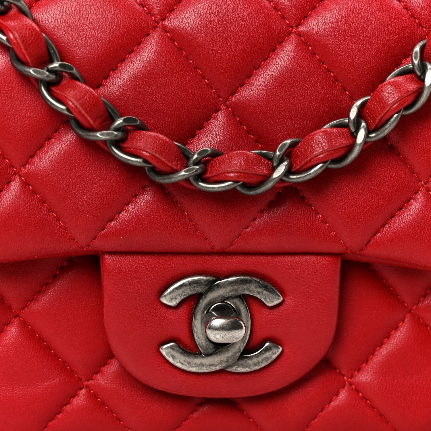 Chanel Lambskin Quilted Mini Rectangular Flap Red 9 of 11