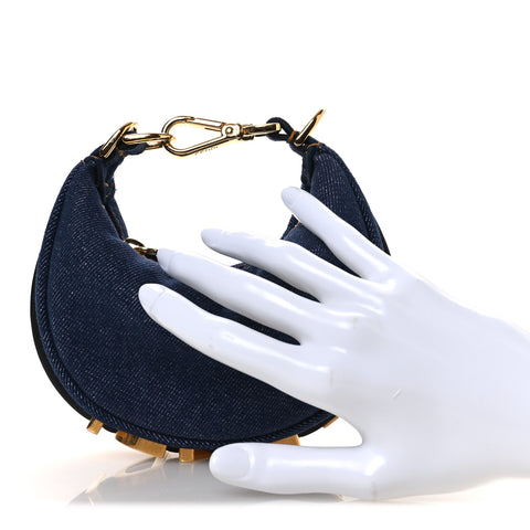 Denim Shiny Nappa Nano Fendigraphy Hobo Charm Blue Moro