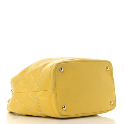 Chanel Lambskin Contrast Stitch Drawstring Tote Yellow 3 of 13