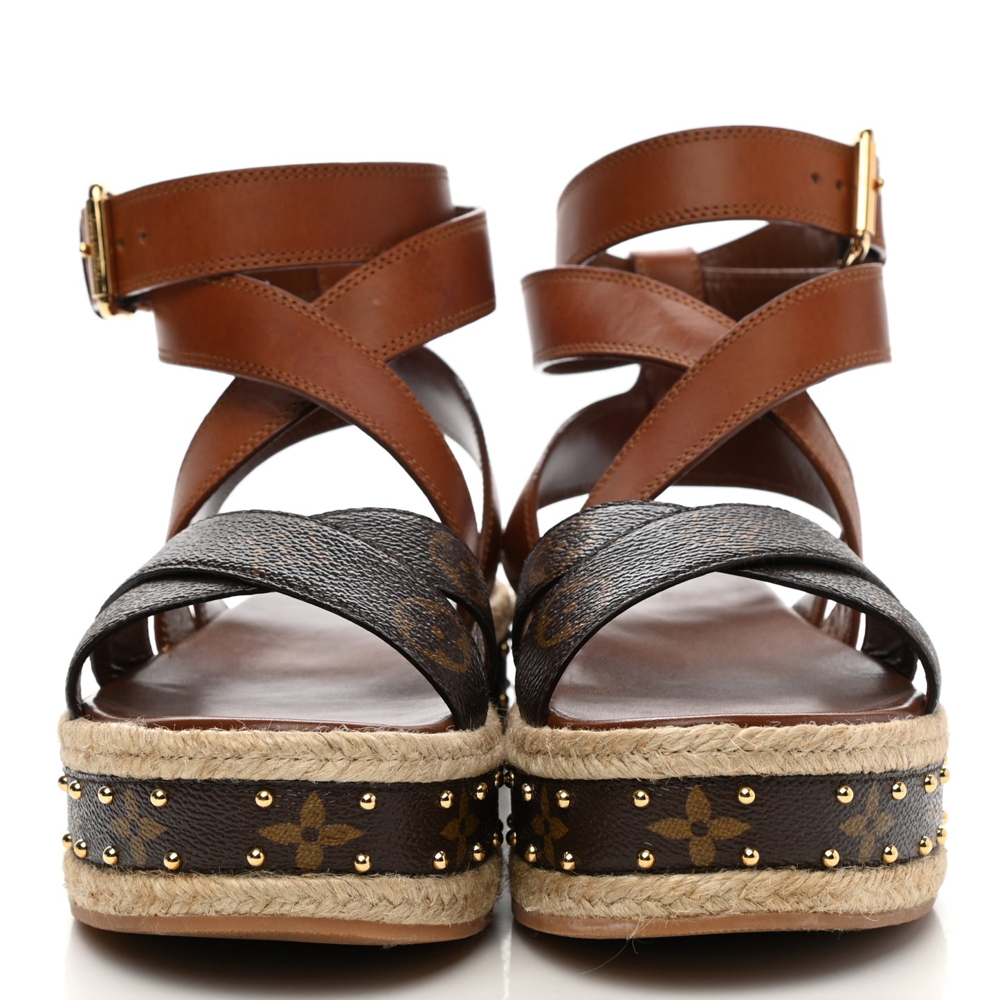 Calfskin Monogram Boundary Studded Flatform Sandals 39