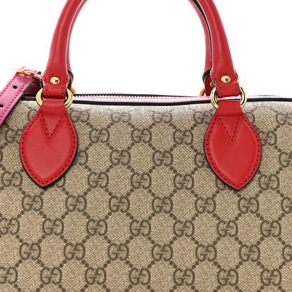 Gucci GG Supreme Monogram Moon Calfskin Small Boston Beige Ebony Hibiscus Red New Rosette 8 of 12