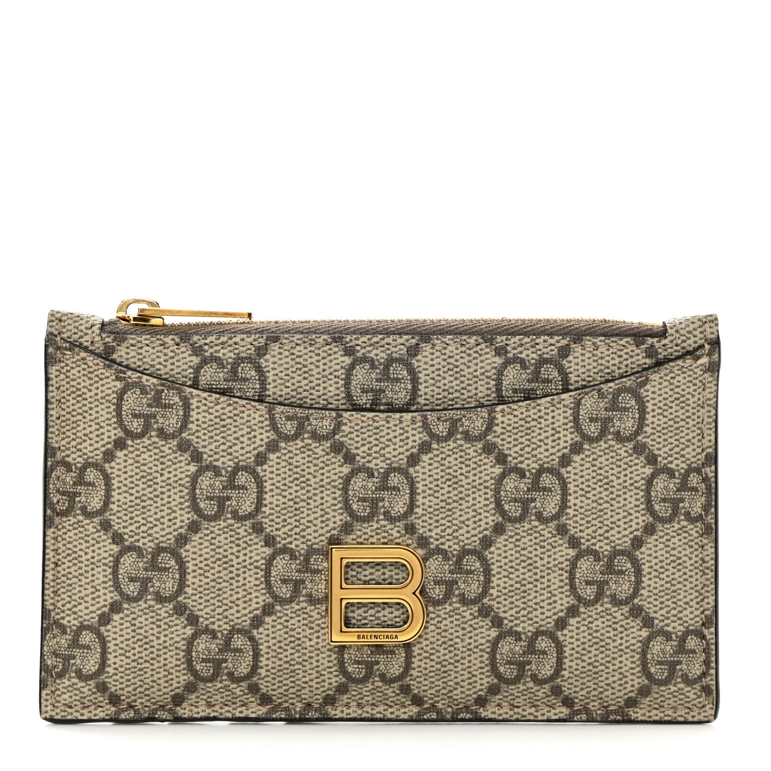 Gucci X BALENCIAGA GG Supreme Monogram Zip Card Case Beige Ebony 1 of 8