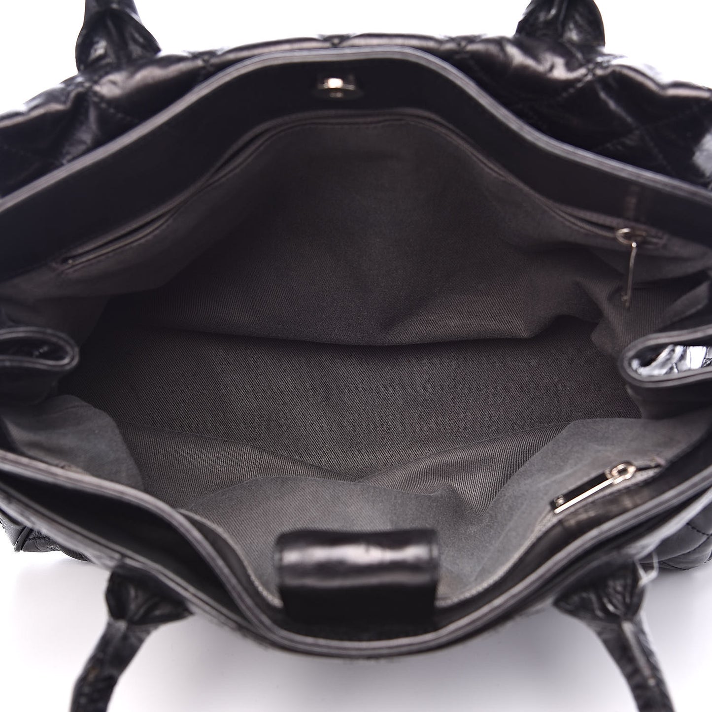 Glazed Calfskin Quilted Large New Portobello Tote Black