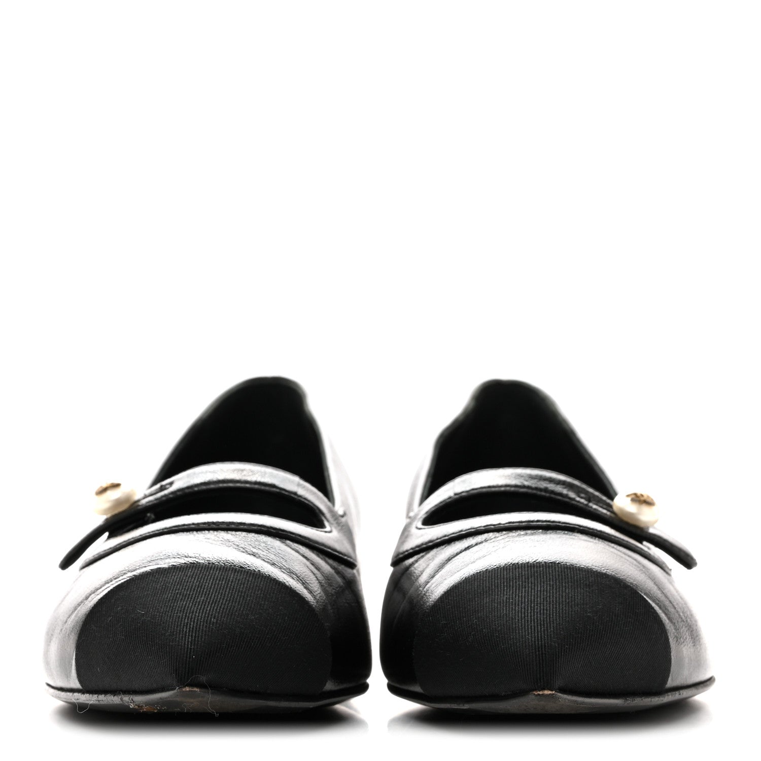 Chanel Shiny Lambskin Grosgrain Pearl Mary Jane Flats 37.5 Black 3 of 10