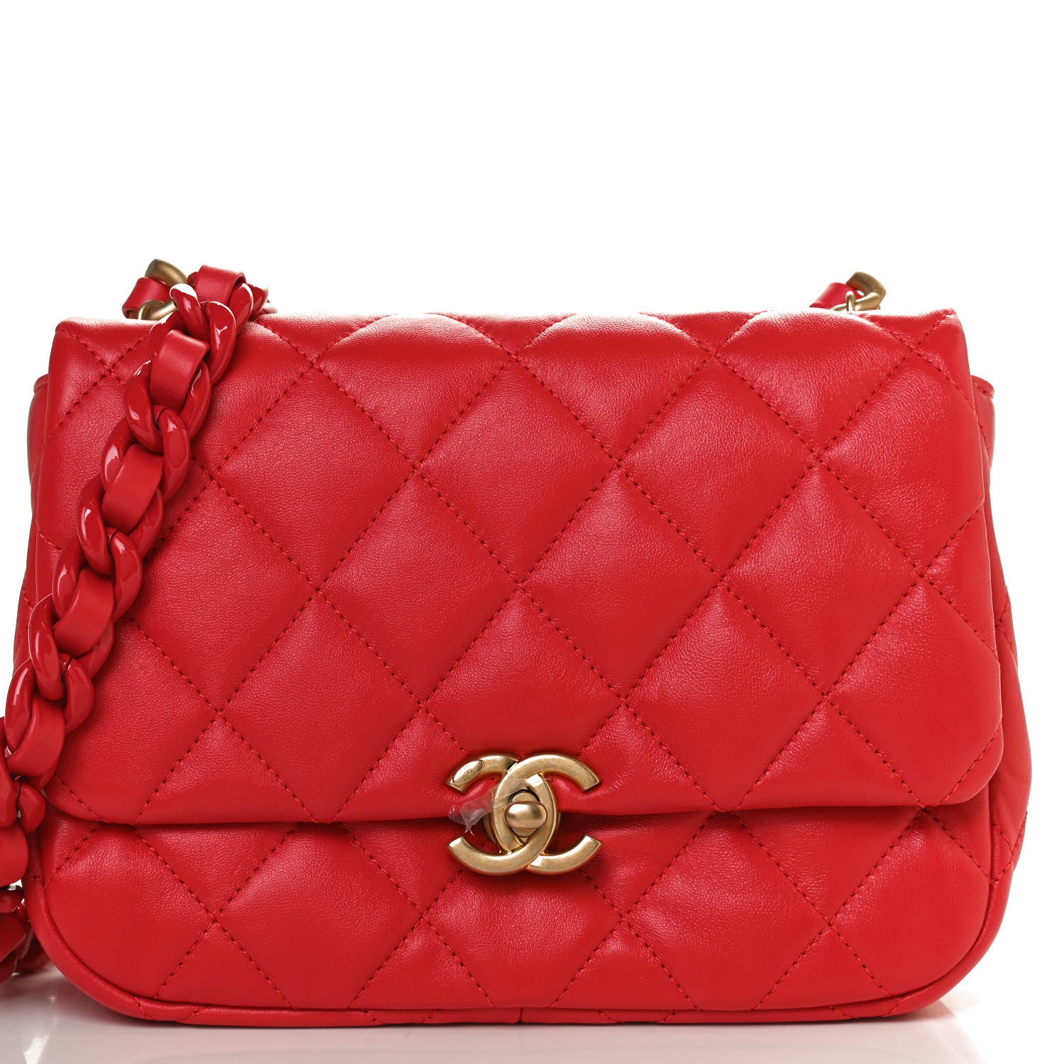 Chanel Lambskin Quilted Small Lacquered Chain Flap Red 7 of 9