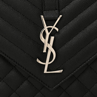 Saint Laurent Grain De Poudre Textured Mixed Matelasse Triquilt Medium Monogram Satchel Black 7 of 10