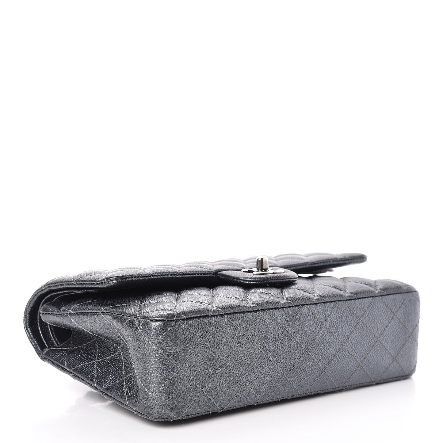 Pearly Caviar Quilted Medium Double Flap Grey