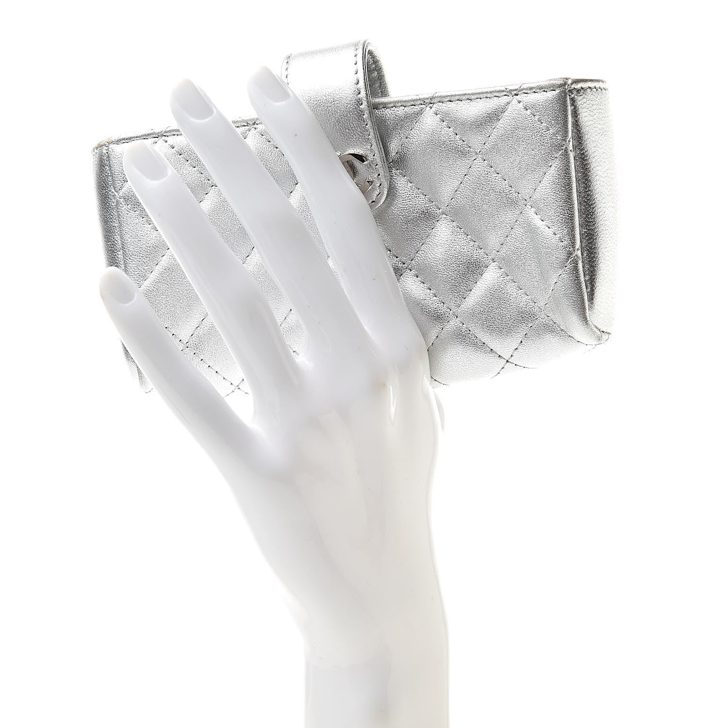 Chanel Metallic Lambskin Quilted Mini Phone Holder Clutch Silver 2 of 13