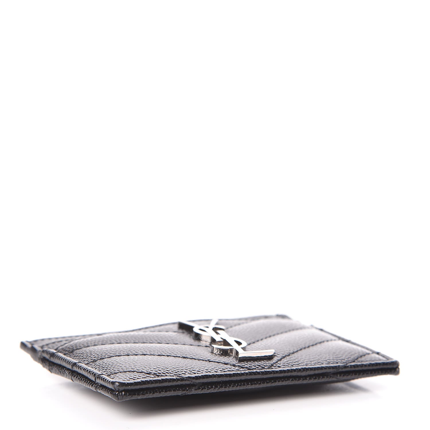 Saint Laurent Grain De Poudre Matelasse Chevron Monogram Credit Card Case Black 4 of 8