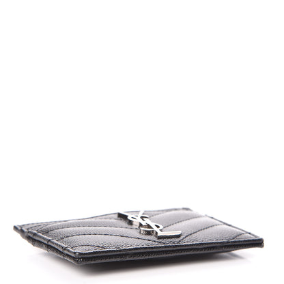 Saint Laurent Grain De Poudre Matelasse Chevron Monogram Credit Card Case Black 4 of 8