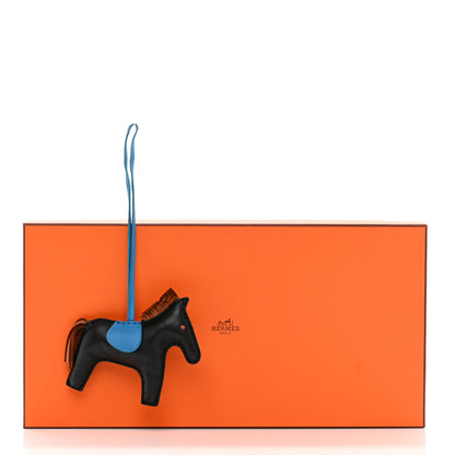 Hermes Milo Lambskin Grigri Rodeo Horse Bag Charm MM Black Gold Bleu Zanzibar 4 of 5