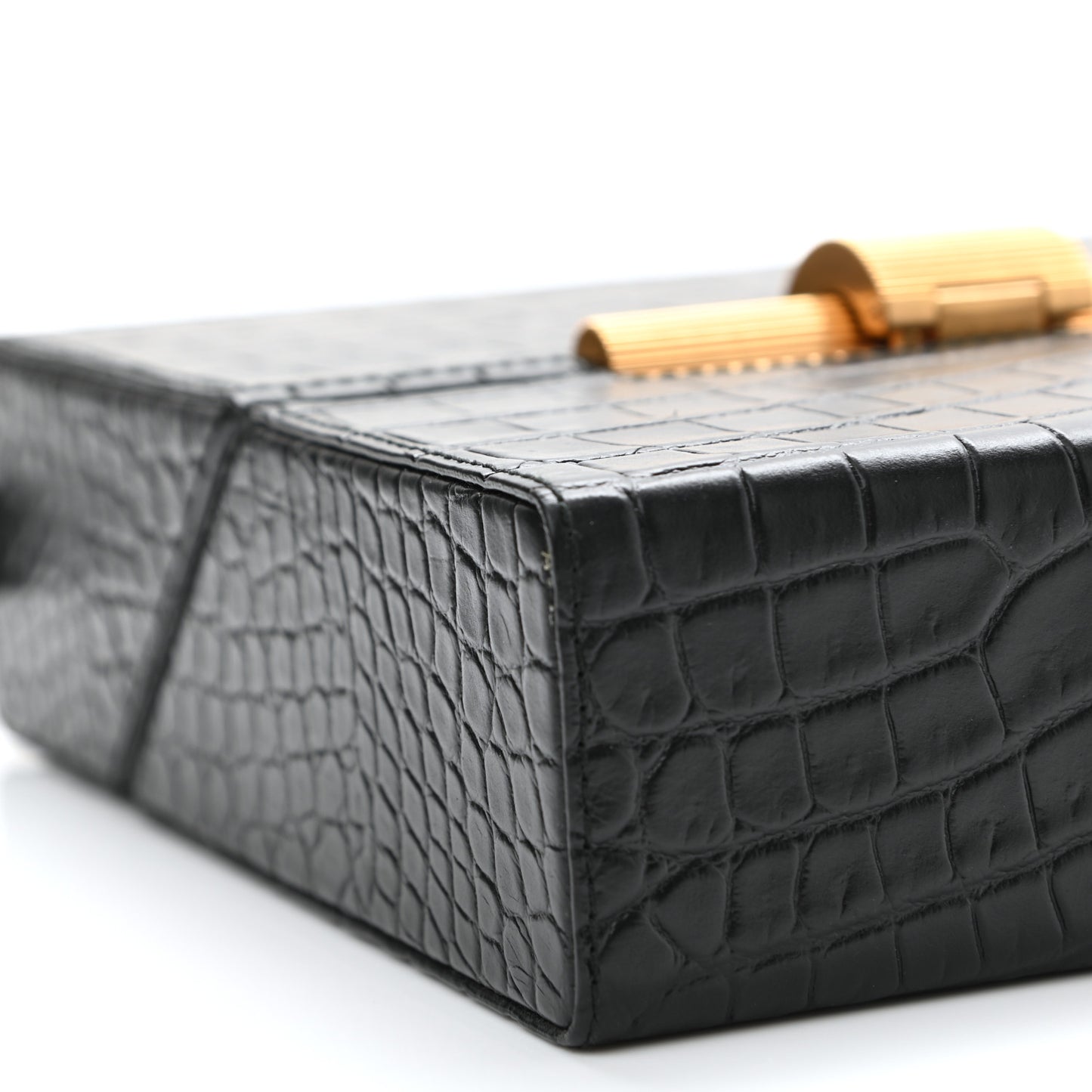 Calfskin Crocodile Embossed Daisey Box Clutch Black