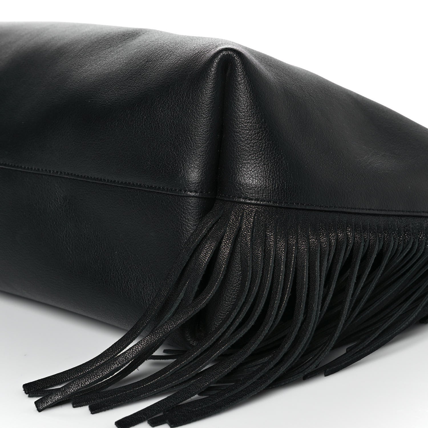 Saint Laurent Calfskin Large Fringe Shopping Tote Black 9 of 9