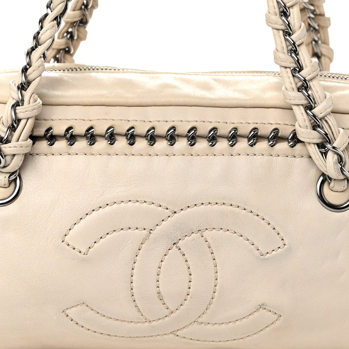 Goatskin Medium Luxe Ligne Bowler Beige