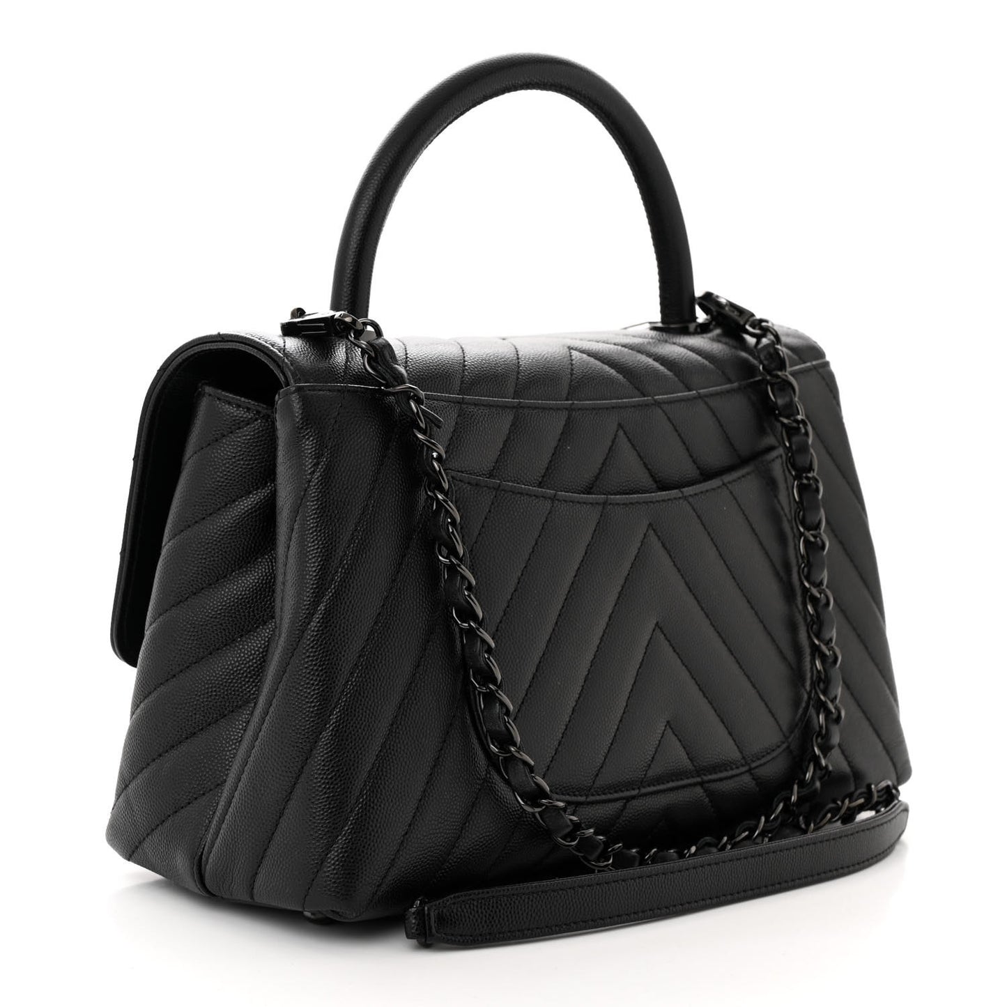 Caviar Chevron Quilted Small Coco Handle Flap So Black