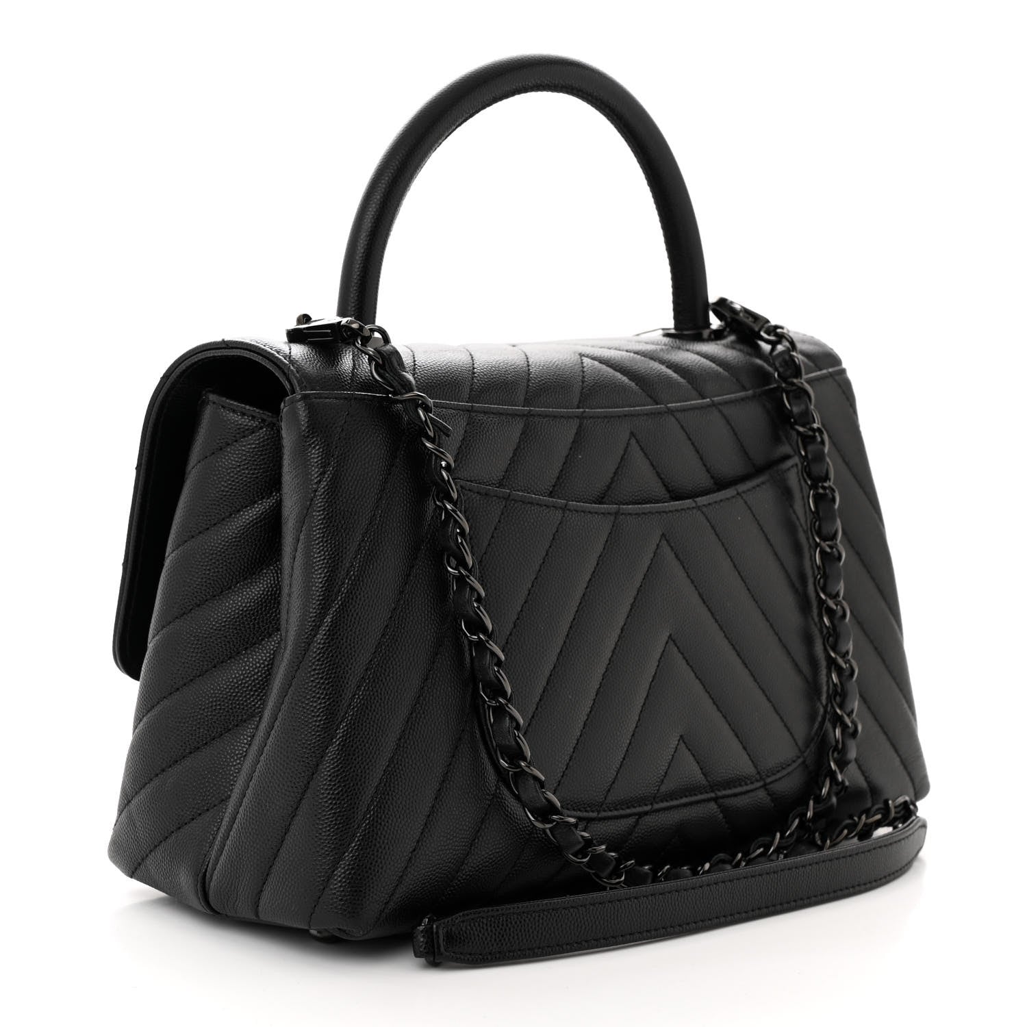 Chanel Caviar Chevron Quilted Small Coco Handle Flap So Black 3 of 10