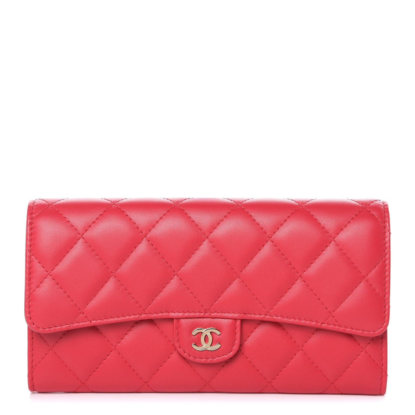 Lambskin Quilted Large Gusset Flap Wallet Red