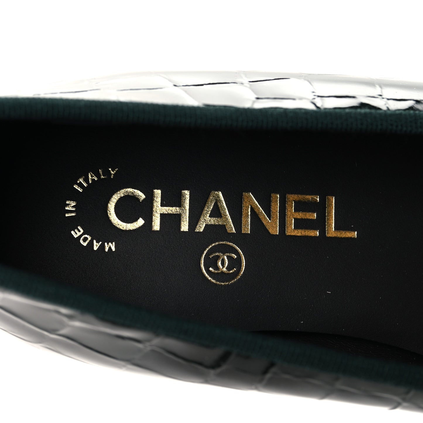 Patent Crocodile Embossed Ballerina Flats 37.5 Dark Green Black