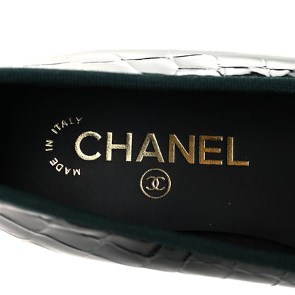 Chanel Patent Crocodile Embossed Ballerina Flats 37.5 Dark Green Black 9 of 10