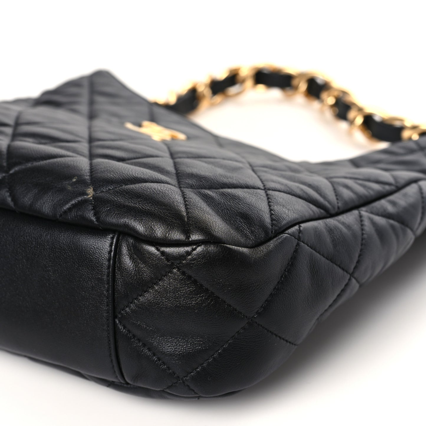 Lambskin Quilted Large CC Funky Town Hobo Black