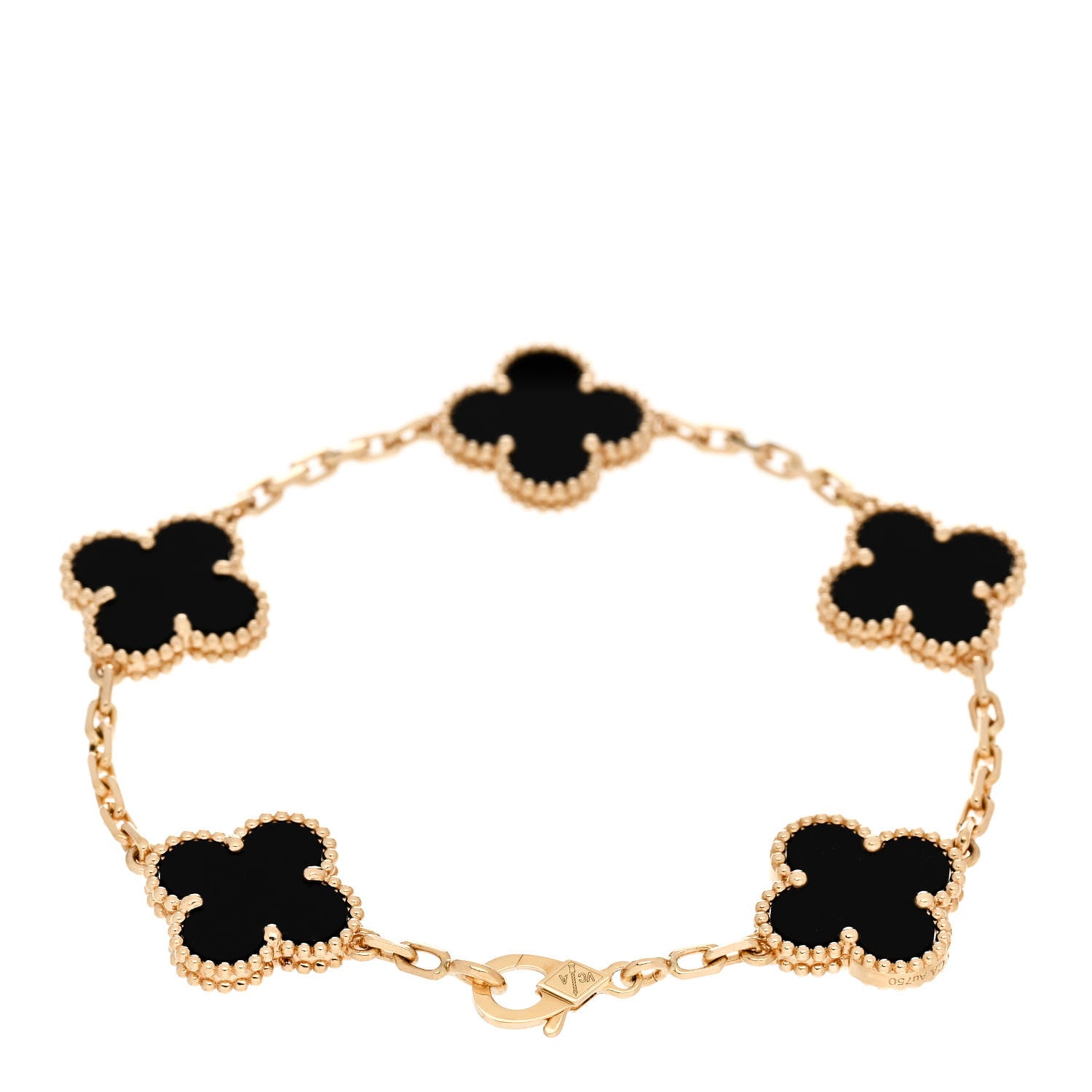 Van Cleef & Arpels 18K Yellow Gold Black Onyx 5 Motifs Vintage Alhambra Bracelet 2 of 5