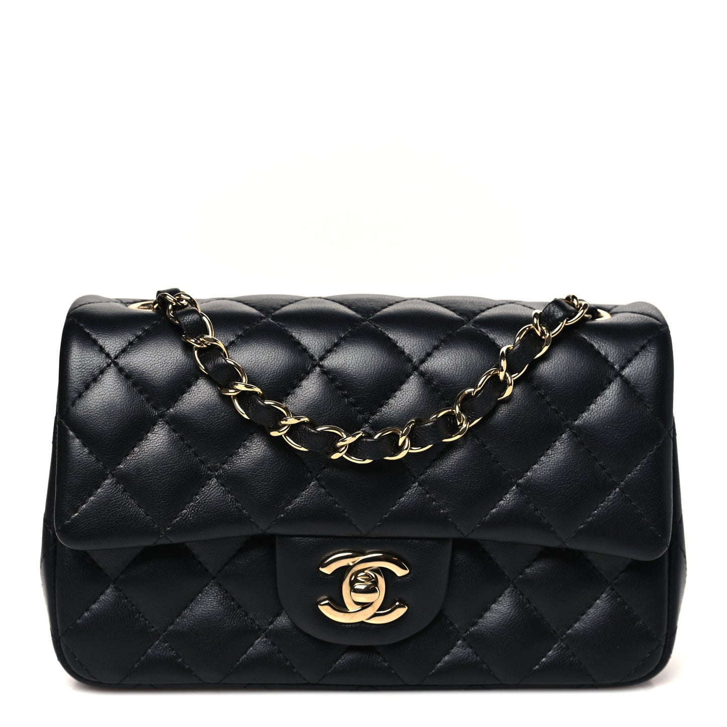 Lambskin Quilted Mini Rectangular Flap Black