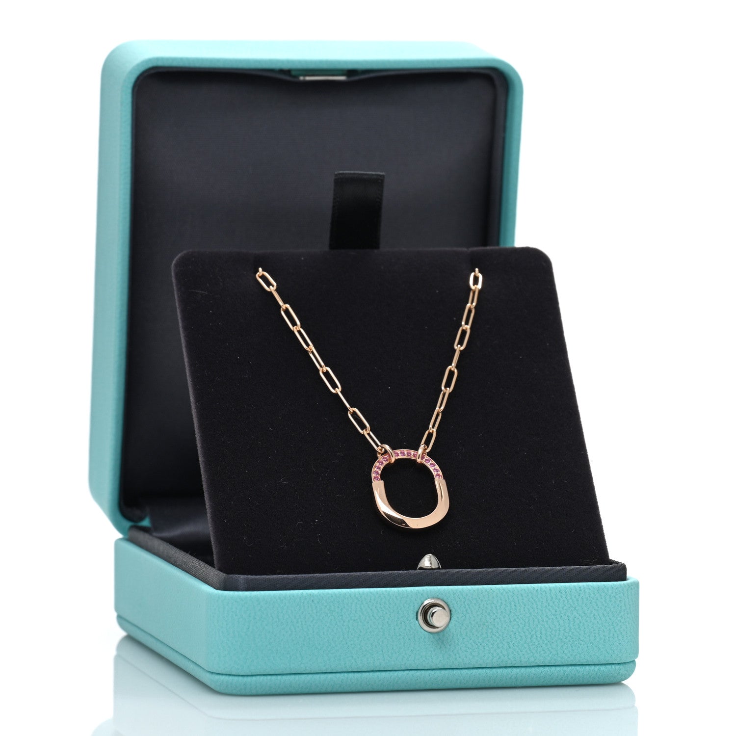 Tiffany 18K Rose Gold Pink Sapphire Small Lock Pendant Necklace 3 of 6