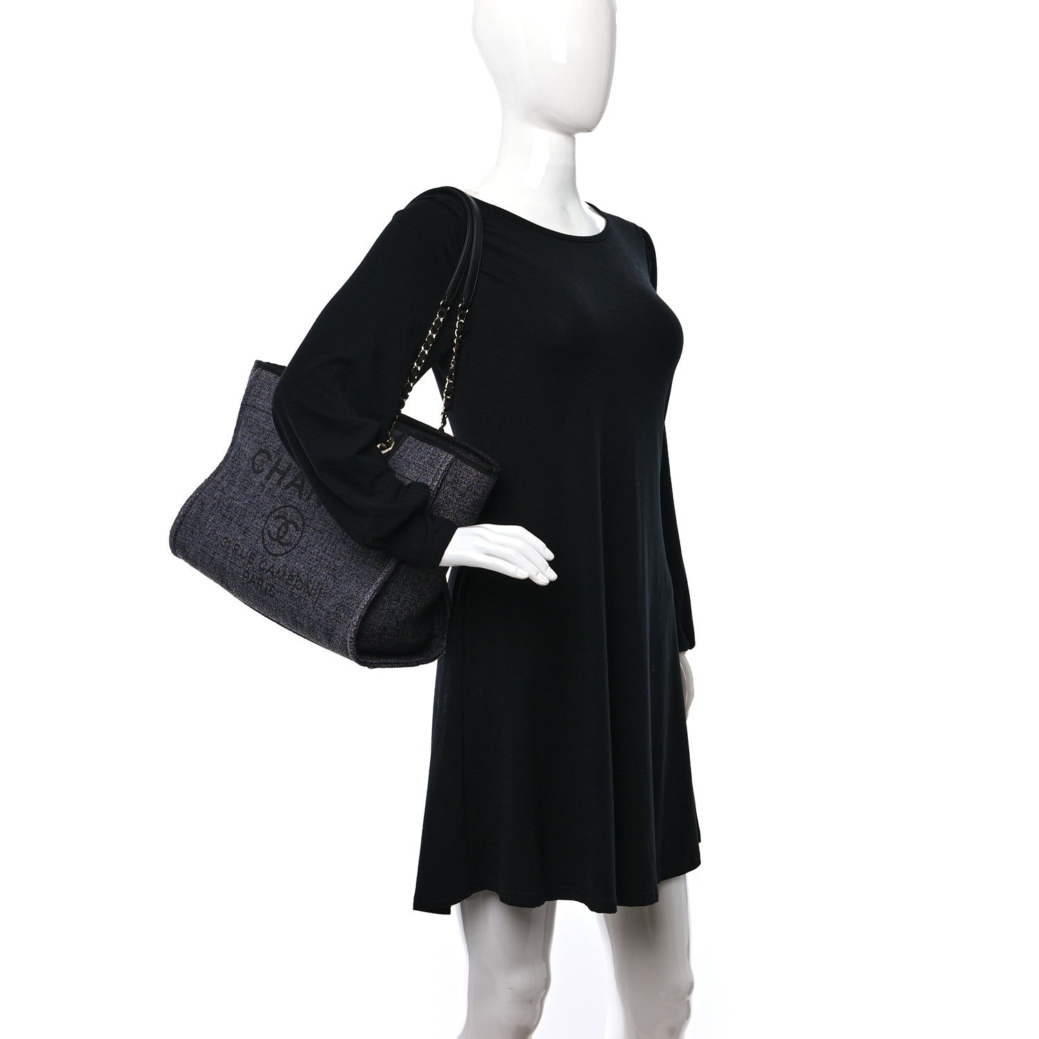 Chanel Mixed Fibers Calfskin Small Deauville Tote Blue 3 of 17
