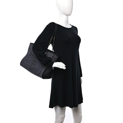 Chanel Mixed Fibers Calfskin Small Deauville Tote Blue 3 of 17