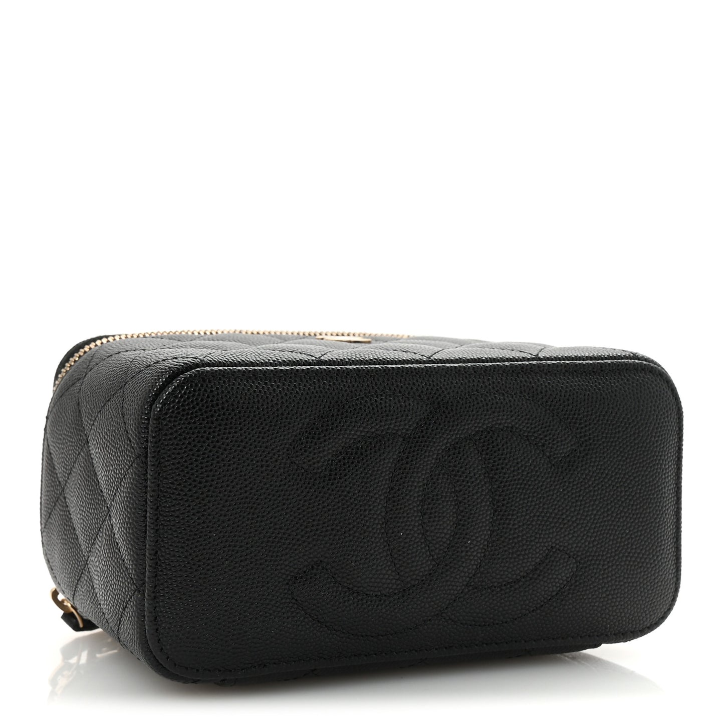 Caviar Quilted Small Vanity Case With Chain Black