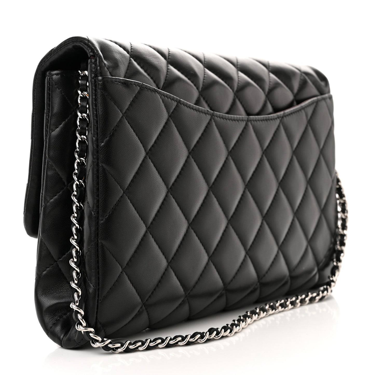 Lambskin Quilted Clutch With Chain Flap Black